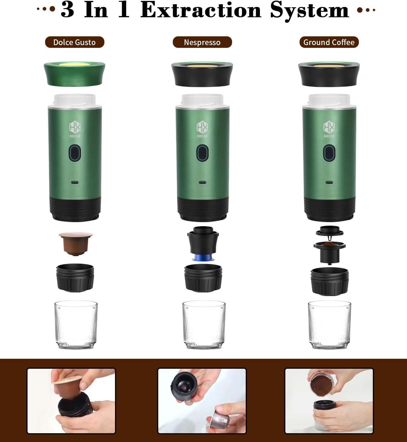 Portable Electric Espresso Machine, Travel Coffee Maker for Camping, Car Coffee Maker Self-Heating, Compatible with Ground Coffee & NS Capsule for RV, Hiking, Office (Modern Weave)