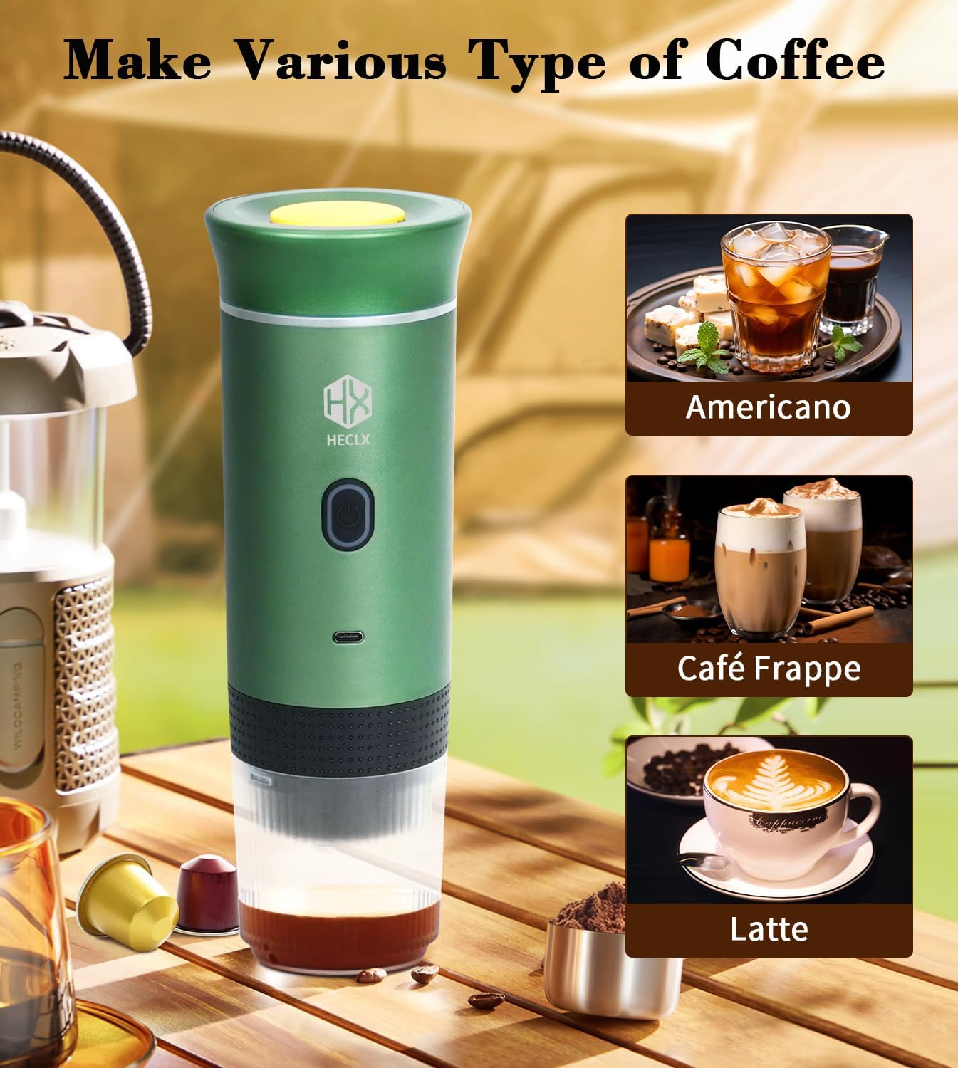 Portable Electric Espresso Machine, Travel Coffee Maker for Camping, Car Coffee Maker Self-Heating, Compatible with Ground Coffee & NS Capsule for RV, Hiking, Office (Modern Weave)